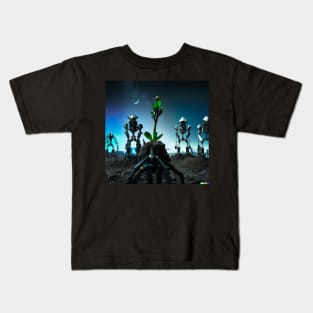 Cyberpunk robotic soldiers on destroyed earth Kids T-Shirt